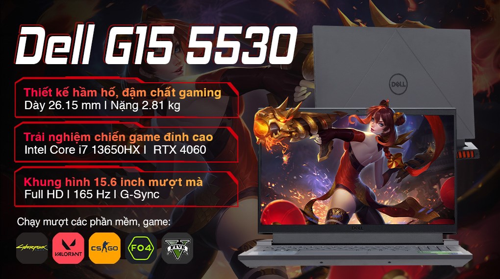 Laptop Gaming Dell G15 5530 (Core i7-13650HX, RTX 4060, 16GB, 512GB SSD)