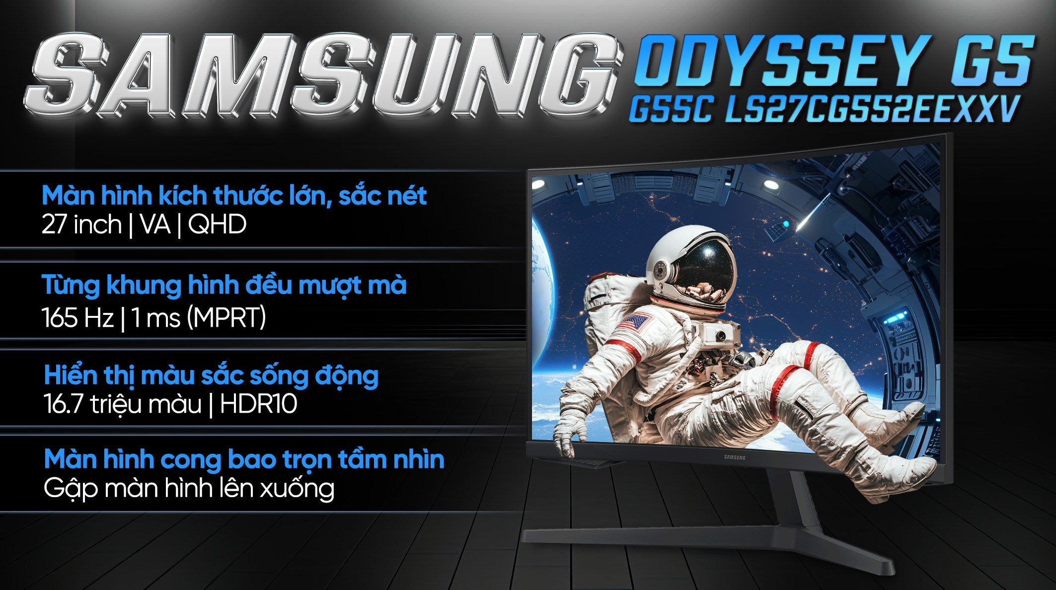 Màn hình Samsung Odyssey G5 G55C LS27CG552EEXXV 27 inch QHD 165Hz 1ms